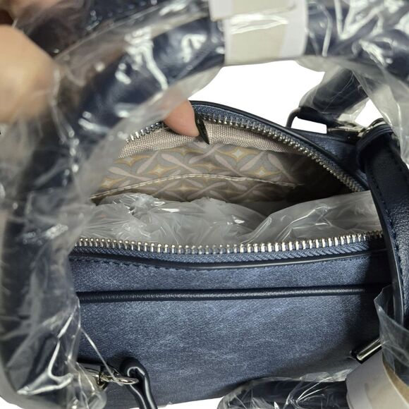 CXL by Christian Lacroix Jasper Barrel Satchel Denim Blue NWT Crossbody Vegan - Picture 3 of 3